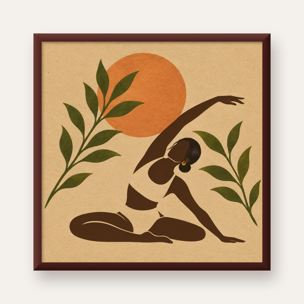 Toprak Akışı Yoga Pozu Poster — ceviz çerçeveli