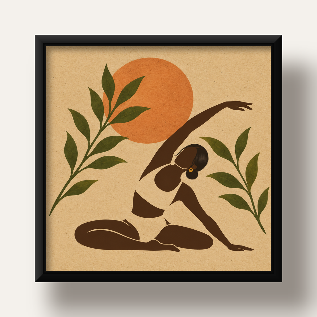 Toprak Akışı Yoga Pozu Poster — siyah derin çerçeveli