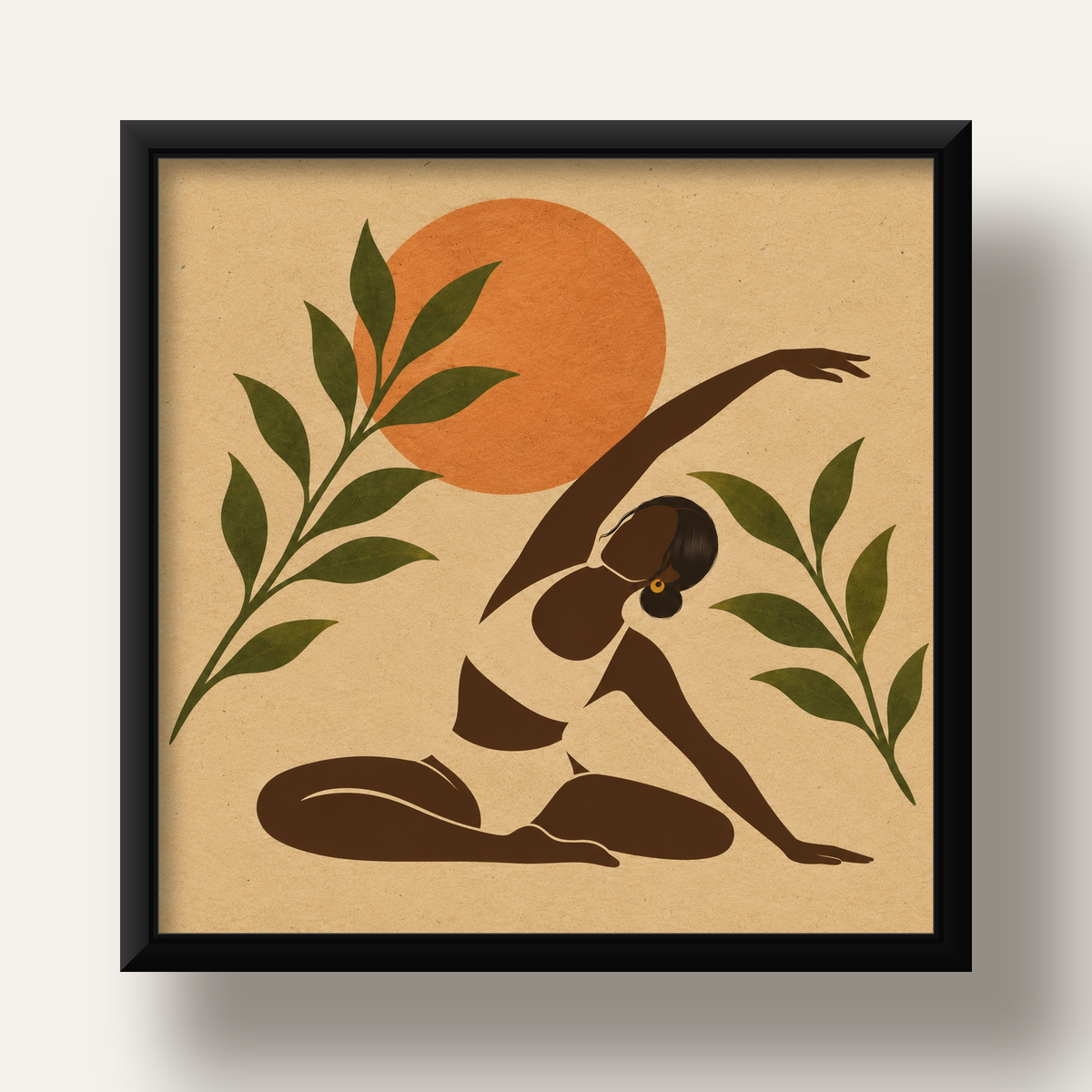 Toprak Akışı Yoga Pozu Poster — siyah derin çerçeveli