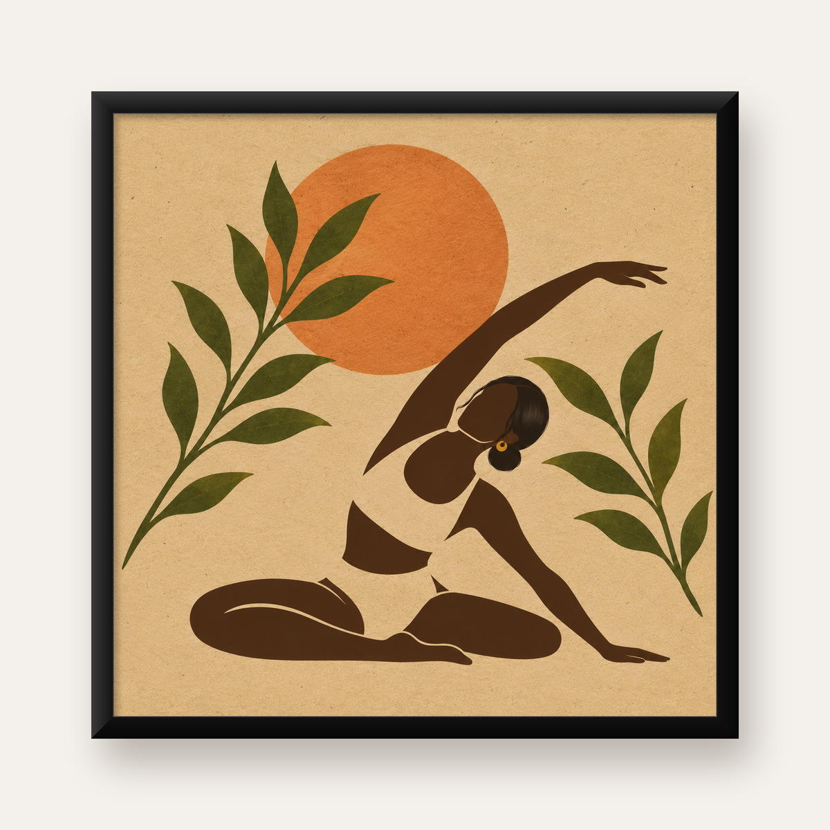 Yoga Yapan Kadın ve Doğa Minimalist Poster, Modern Dekor — Kare baskı, düz siyah çerçeveli duvar posteri