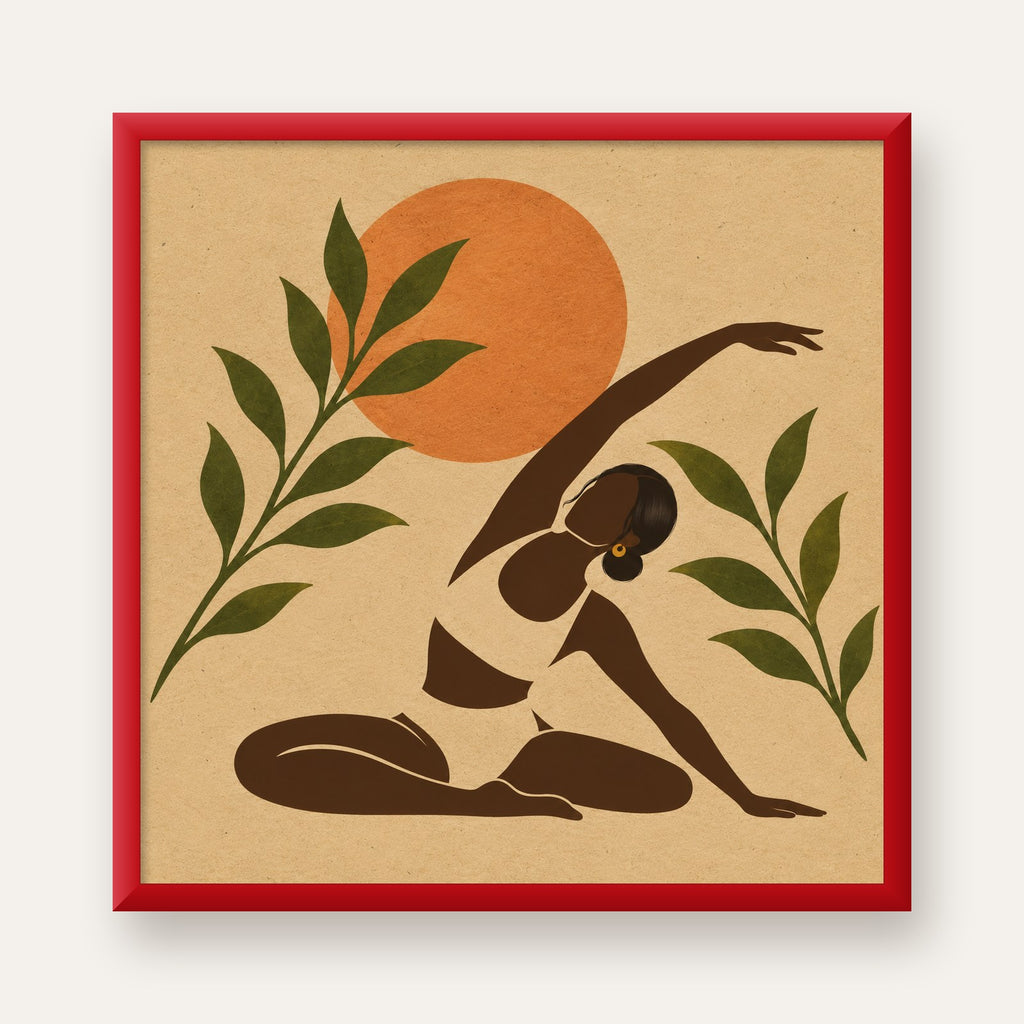 Toprak Akışı Yoga Pozu Poster — kırmızı çerçeveli