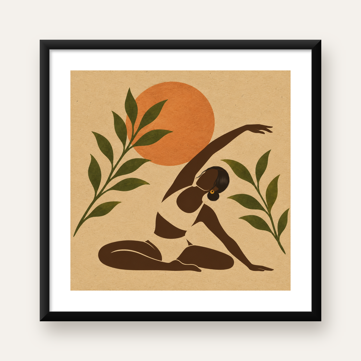 Yoga Yapan Kadın ve Doğa Minimalist Poster, Modern Dekor — Kare baskı, beyaz kenar boşluklu