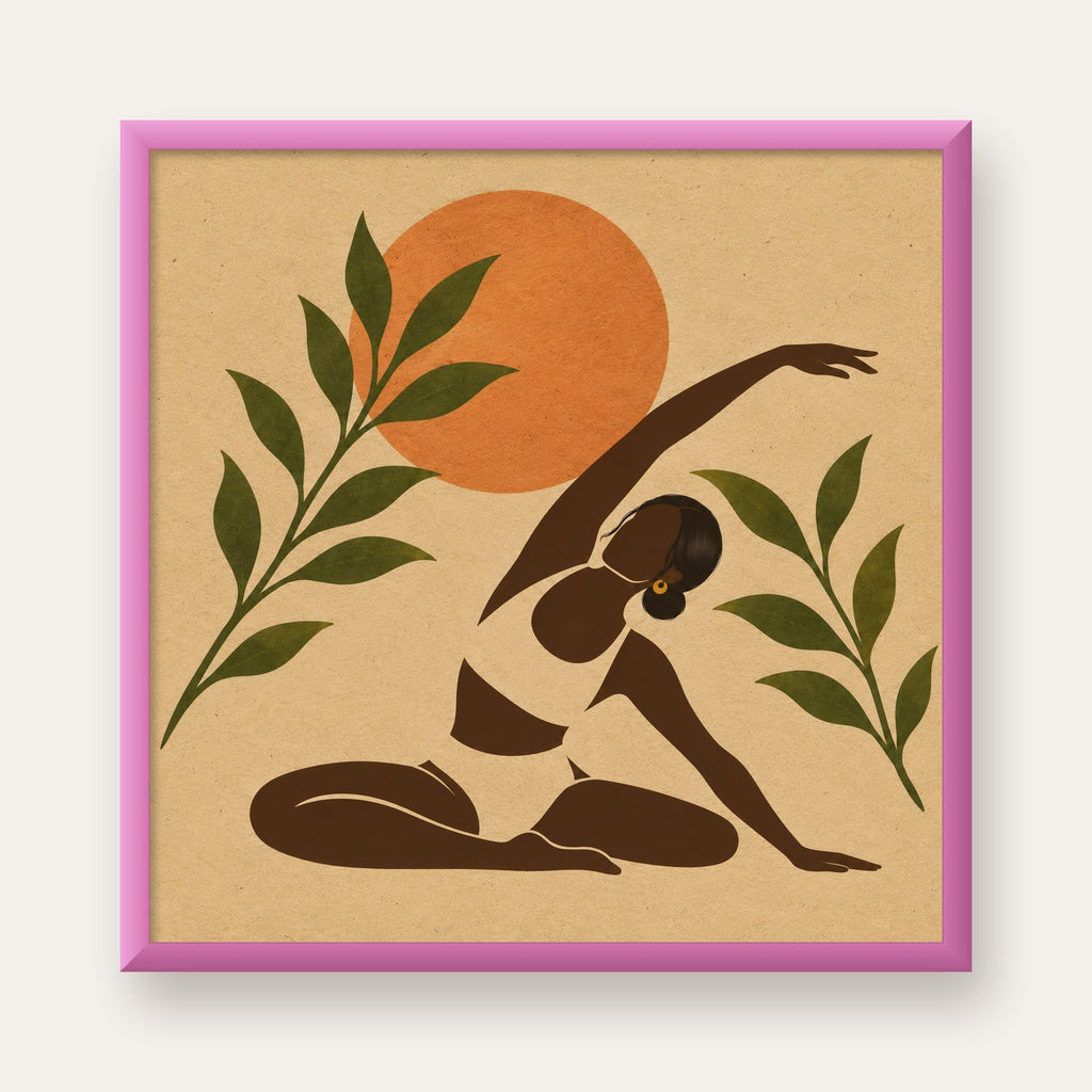 Toprak Akışı Yoga Pozu Poster — pembe çerçeveli