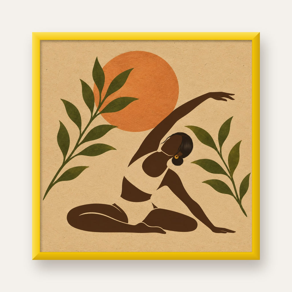 Toprak Akışı Yoga Pozu Poster — sarı çerçeveli