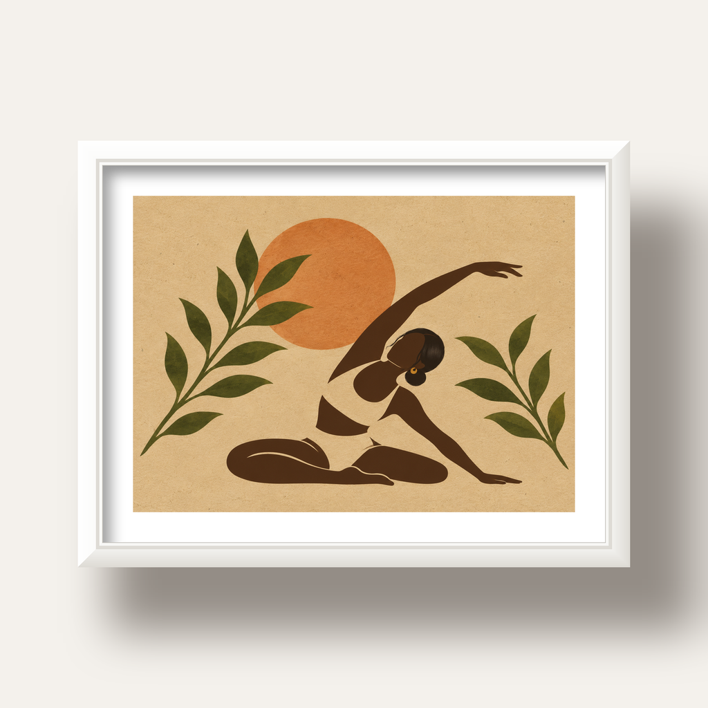Toprak Akışı Yoga Pozu Poster — beyaz derin çerçeveli paspartulu
