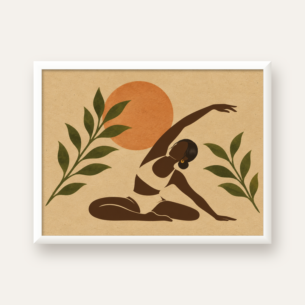 Toprak Akışı Yoga Pozu Poster — beyaz çerçeveli yatay poster