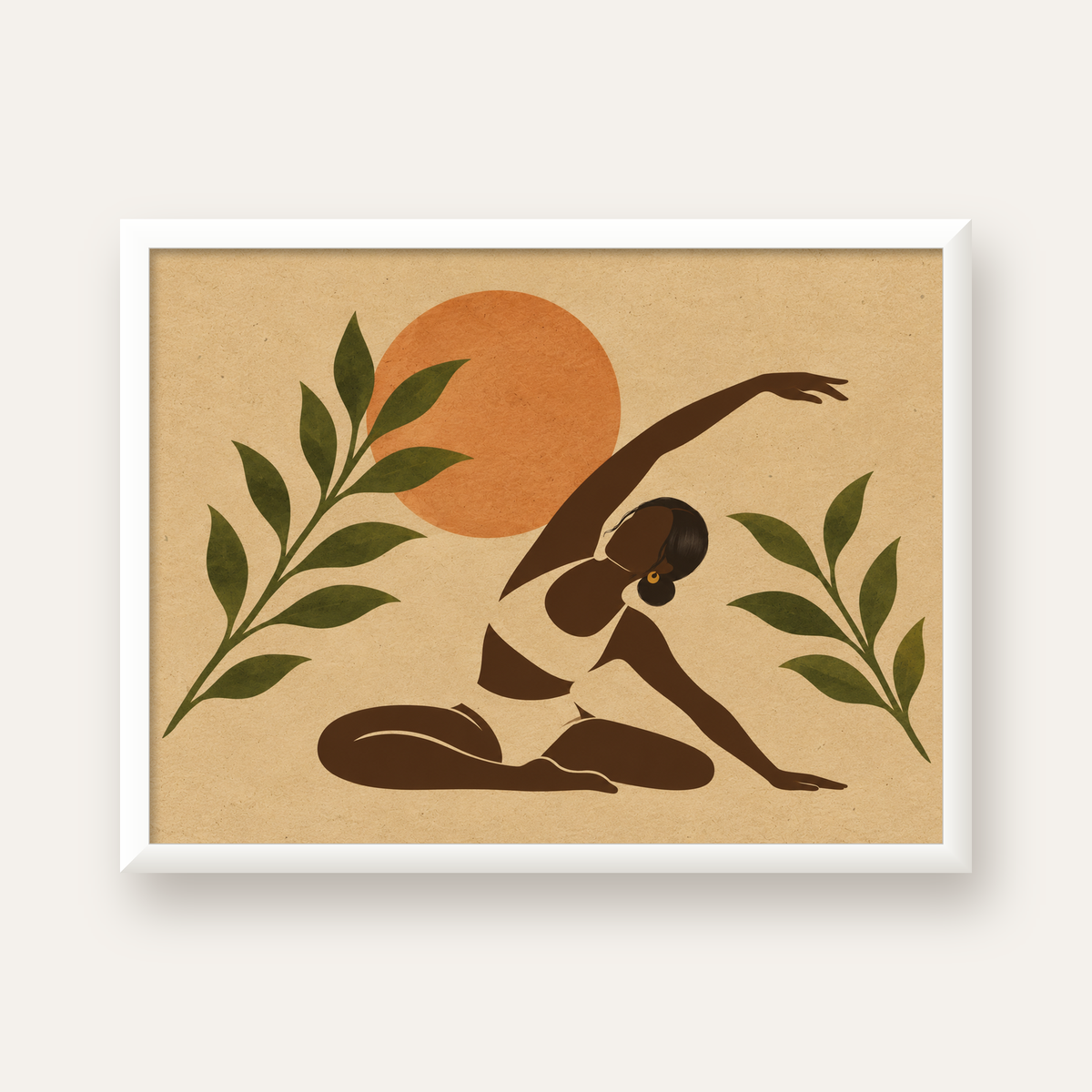 Toprak Akışı Yoga Pozu Poster — beyaz çerçeveli yatay poster
