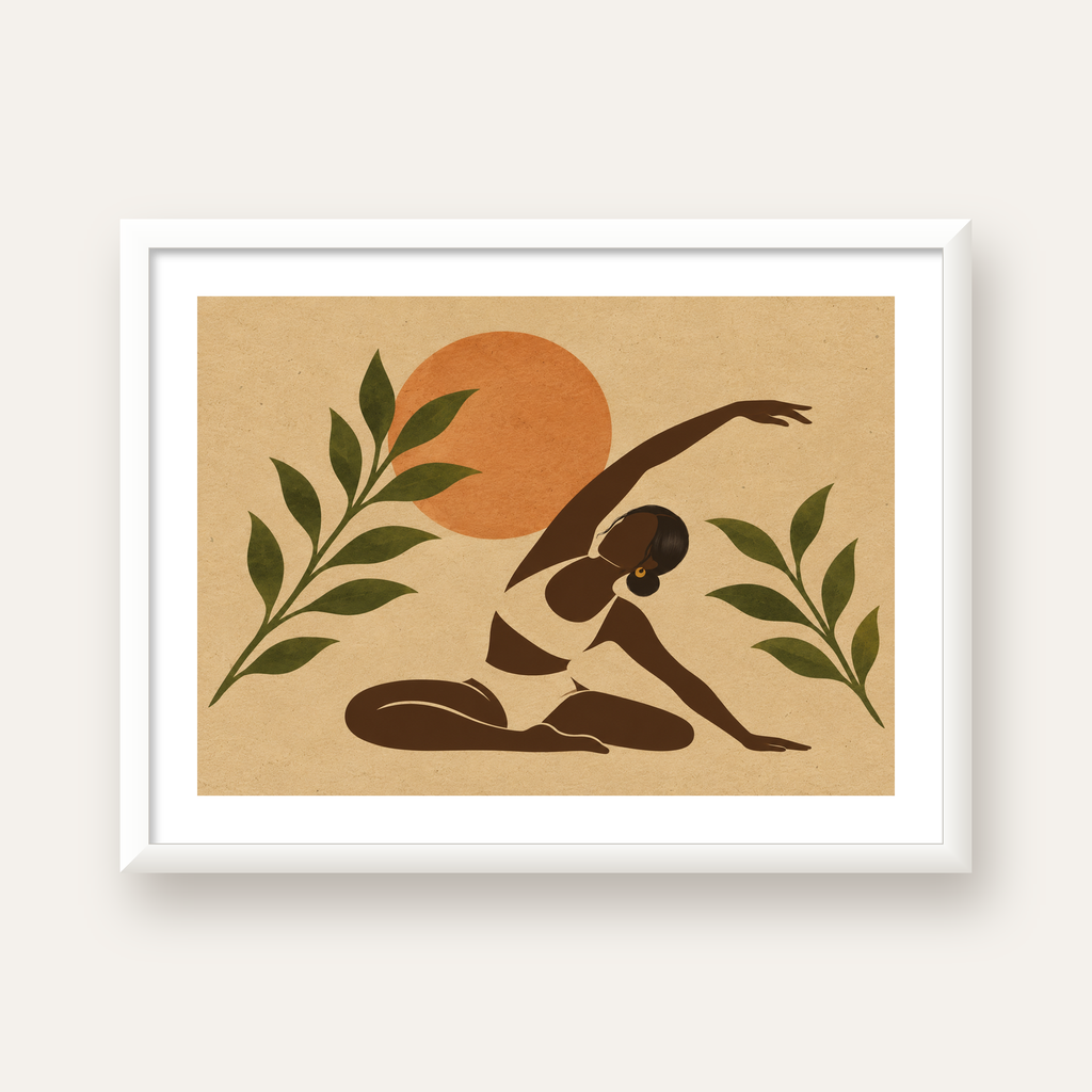 Toprak Akışı Yoga Pozu Poster — beyaz çerçeveli yatay poster