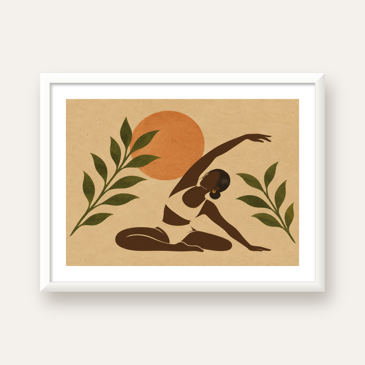 Toprak Akışı Yoga Pozu Poster — beyaz çerçeveli yatay poster