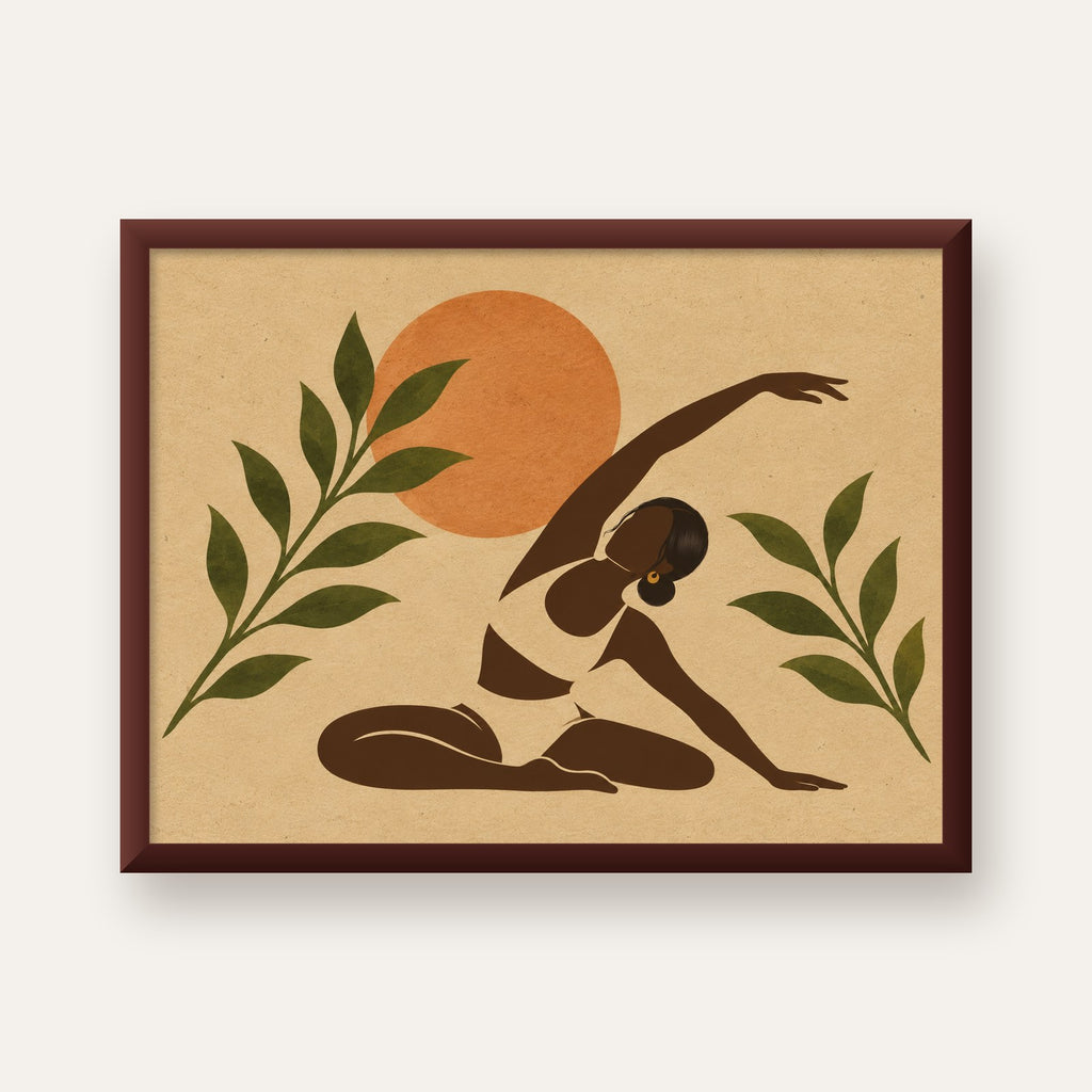 Toprak Akışı Yoga Pozu Poster — ceviz çerçeveli