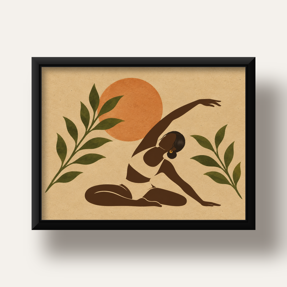 Toprak Akışı Yoga Pozu Poster — siyah derin çerçeveli