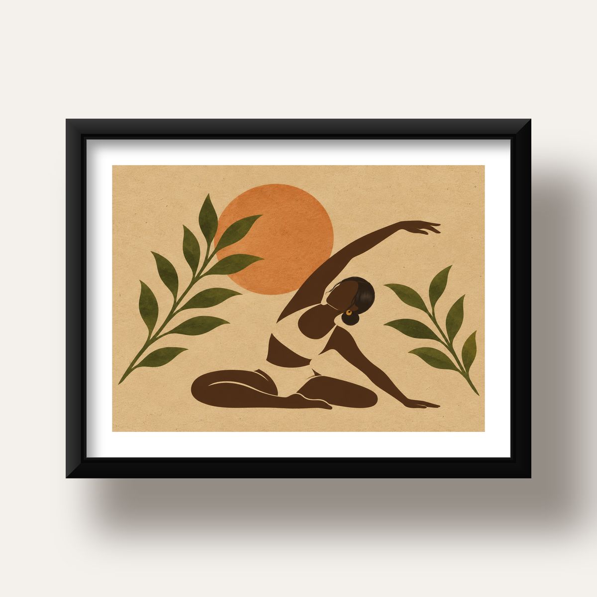 Toprak Akışı Yoga Pozu Poster — siyah derin çerçeveli paspartulu