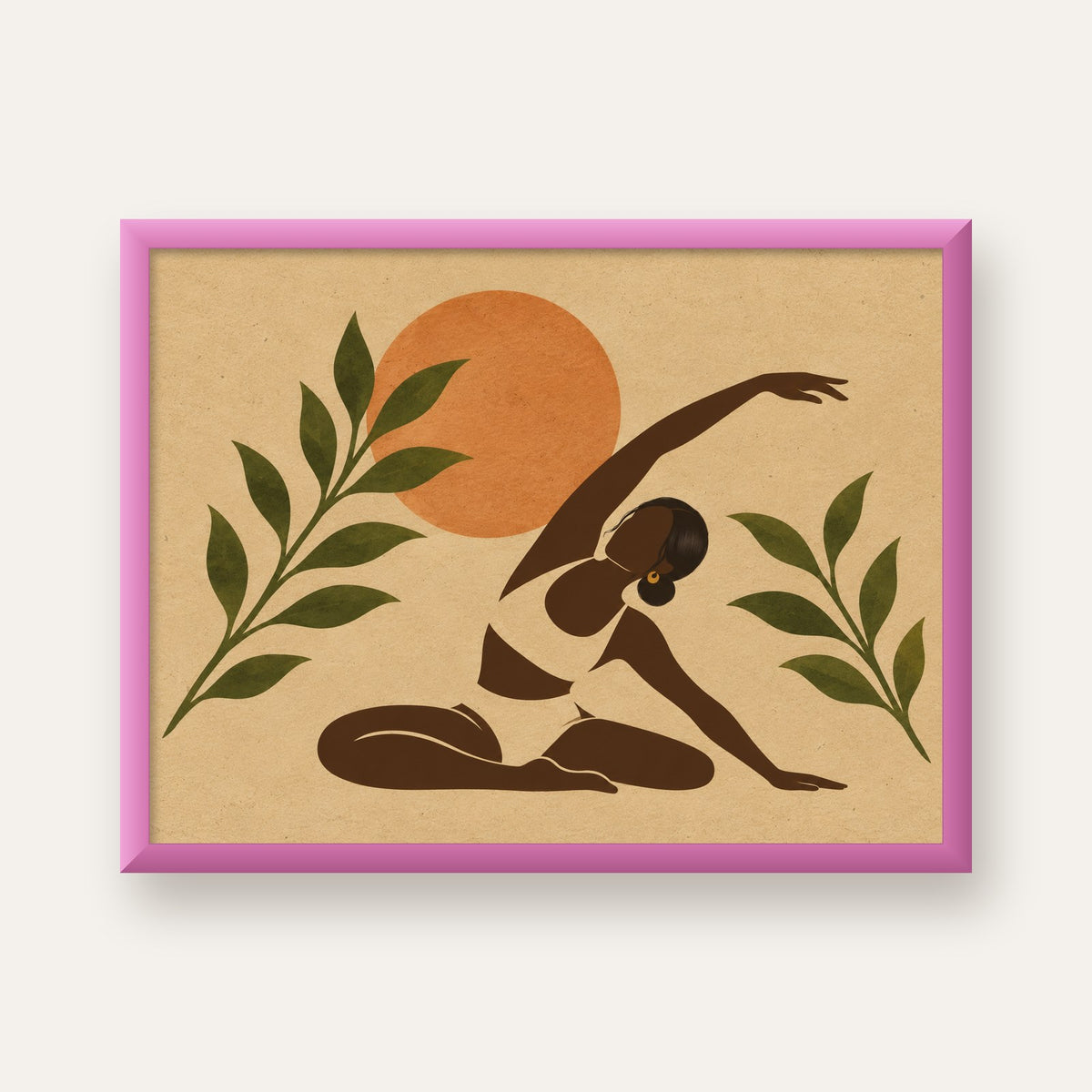 Toprak Akışı Yoga Pozu Poster — pembe çerçeveli