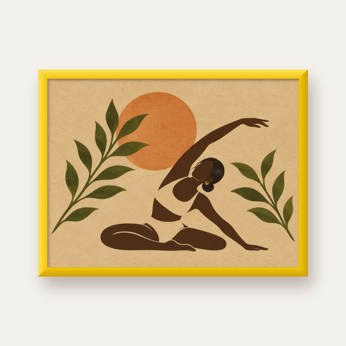 Toprak Akışı Yoga Pozu Poster — sarı çerçeveli