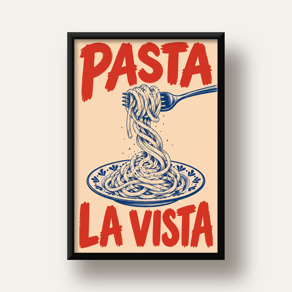 PASTA LA VISTA Retro Spagetti Poster – Mutfak Duvar Dekoru — siyah derin çerçeveli