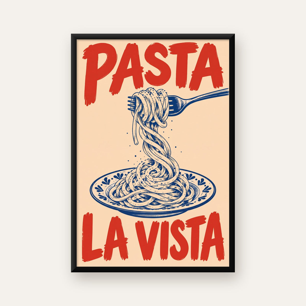 PASTA LA VISTA Retro Spagetti Poster – Mutfak Duvar Dekoru — ceviz çerçeveli