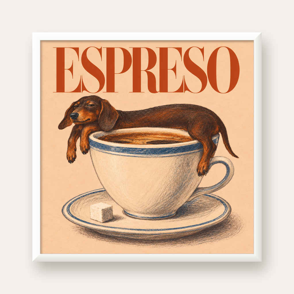 Kahve ve Köpek Sevgisi: Espreso Pastel Poster — beyaz çerçeveli kare poster