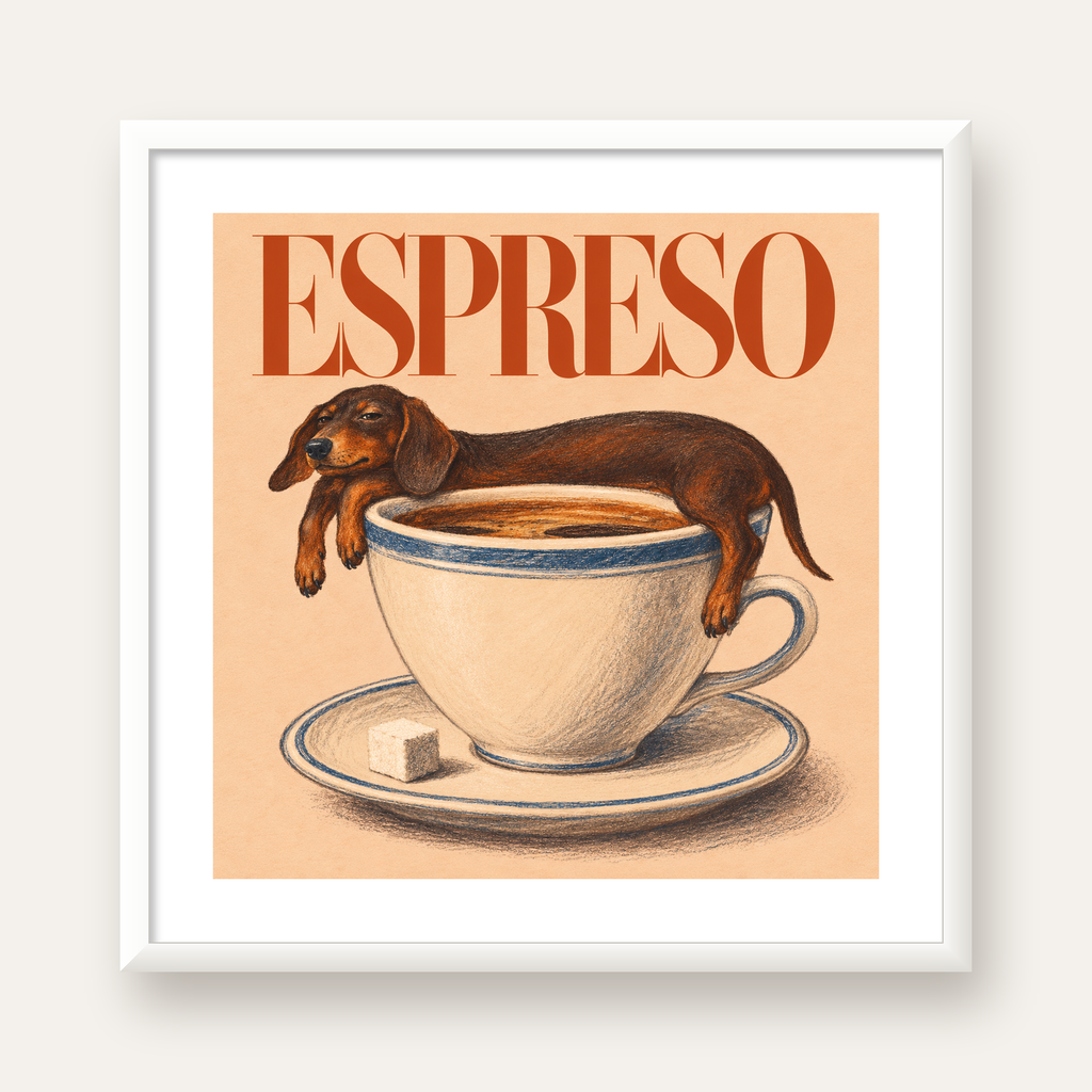Kahve ve Köpek Sevgisi: Espreso Pastel Poster — beyaz çerçeveli kare poster