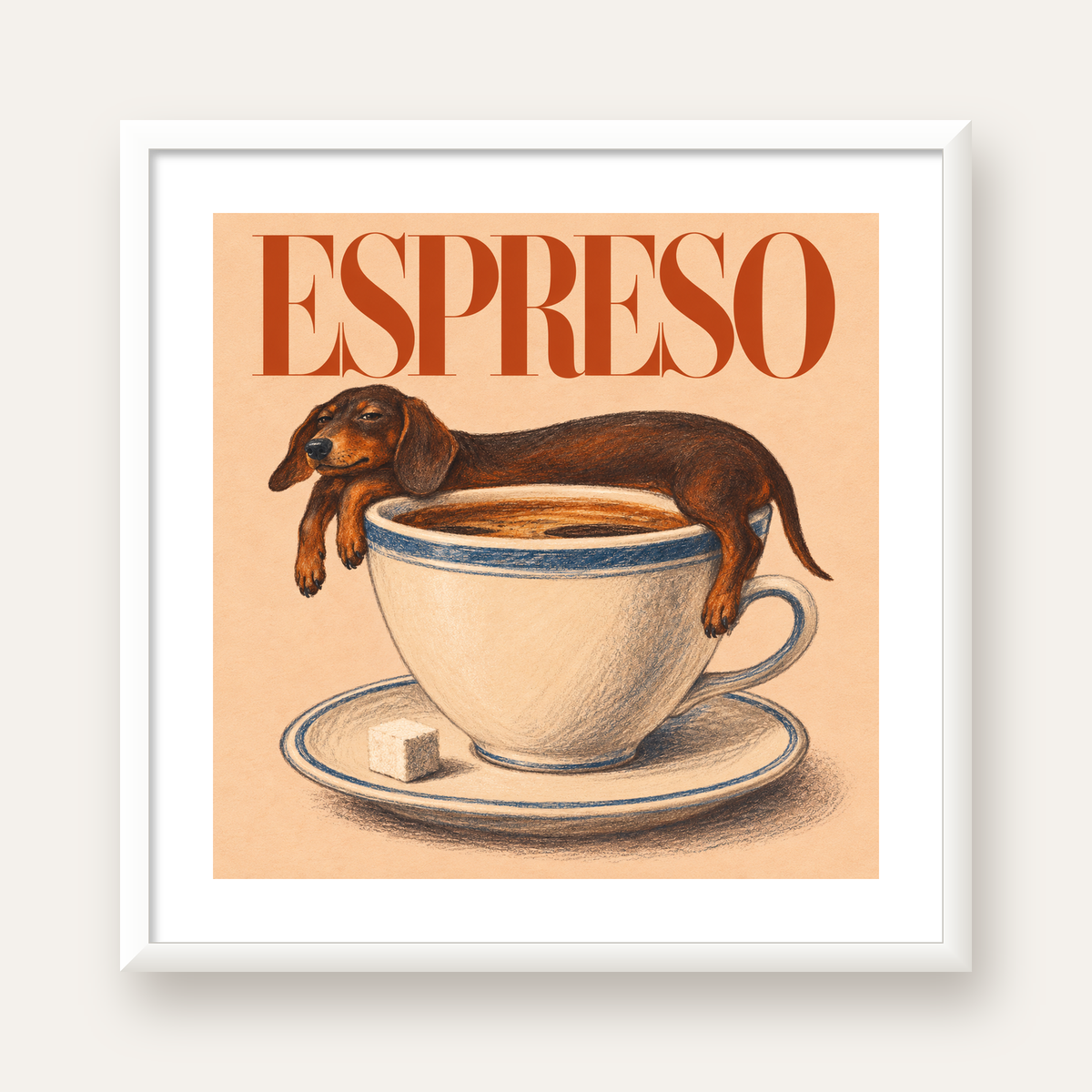Kahve ve Köpek Sevgisi: Espreso Pastel Poster — beyaz çerçeveli kare poster