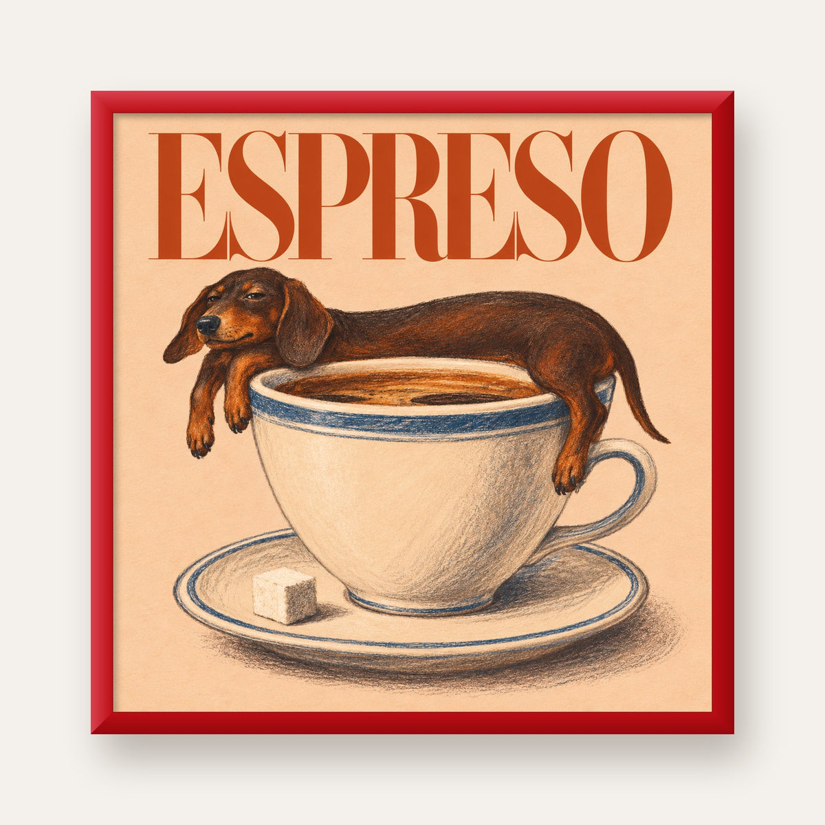 Kahve ve Köpek Sevgisi: Espreso Pastel Poster — kırmızı çerçeveli