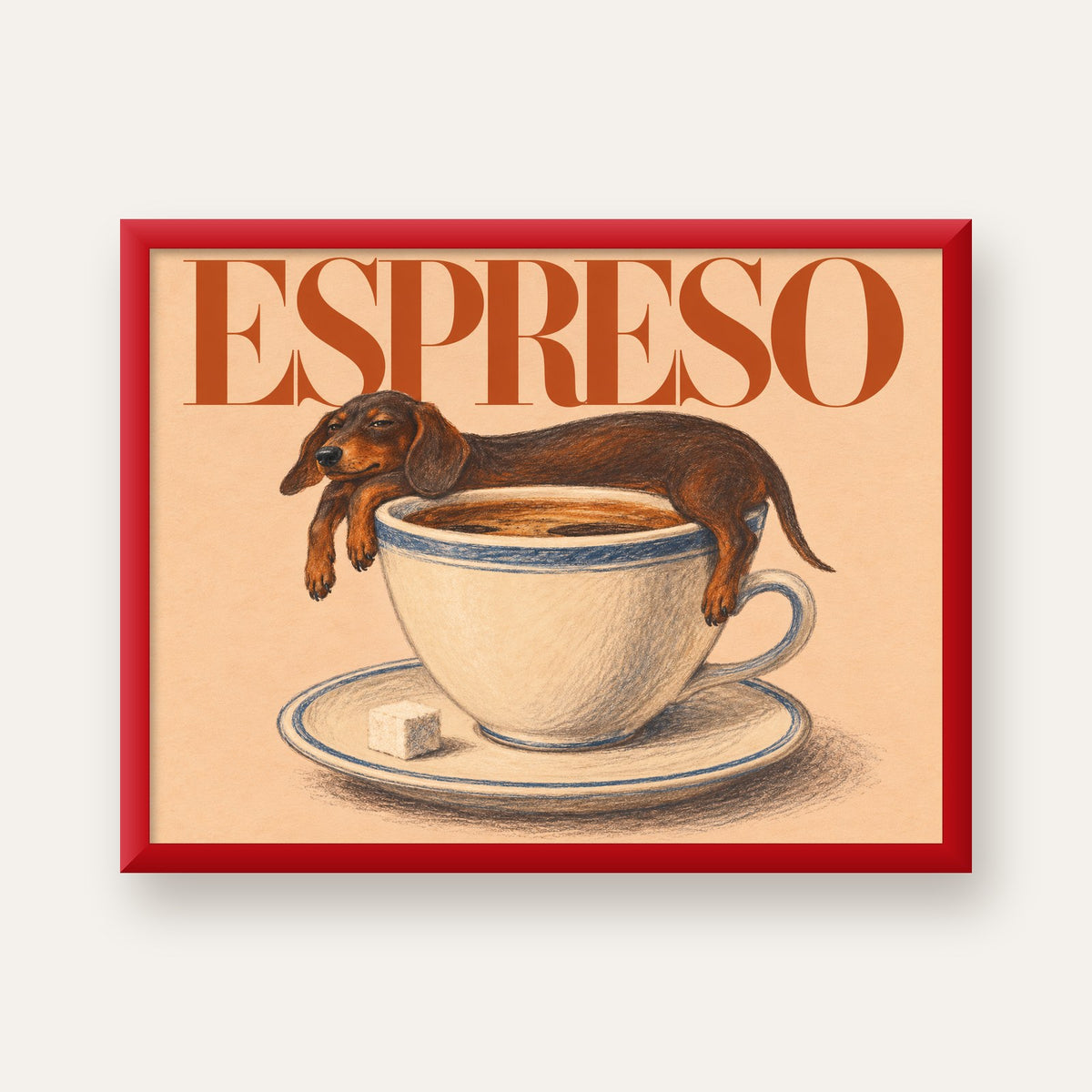 Kahve ve Köpek Sevgisi: Espreso Pastel Poster — kırmızı çerçeveli