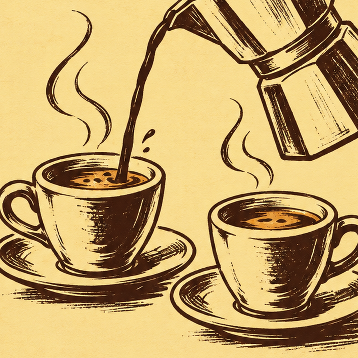 Retro Moka Pot ve Kahve Çizimli Poster – EXTRA SHOT — baskının yakın çekimi, kâğıt dokusu ve renk detayı
