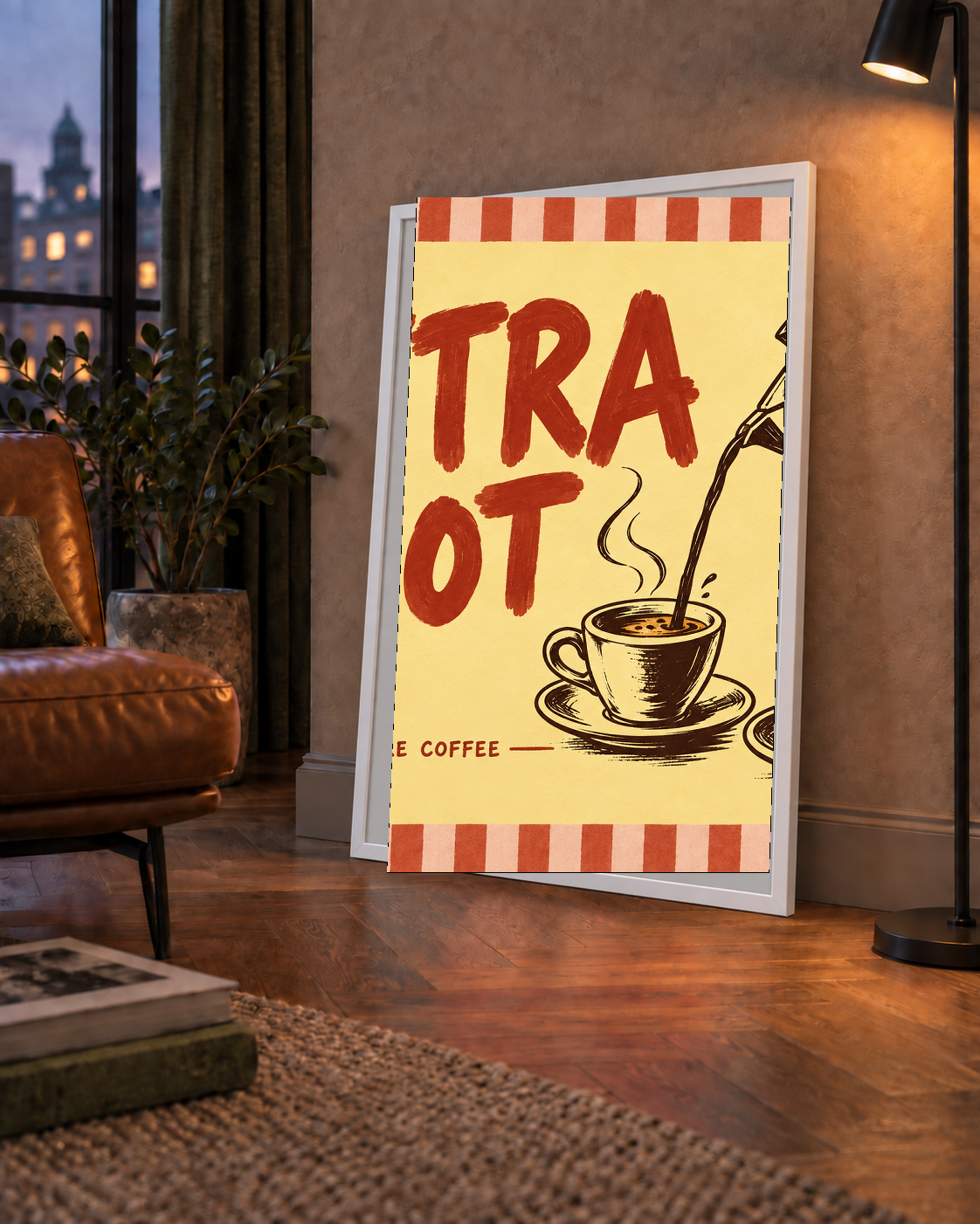 Retro Moka Pot ve Kahve Çizimli Poster – EXTRA SHOT