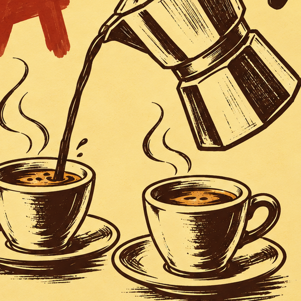 Retro Moka Pot ve Kahve Çizimli Poster – EXTRA SHOT — baskının yakın çekimi, kâğıt dokusu ve renk detayı