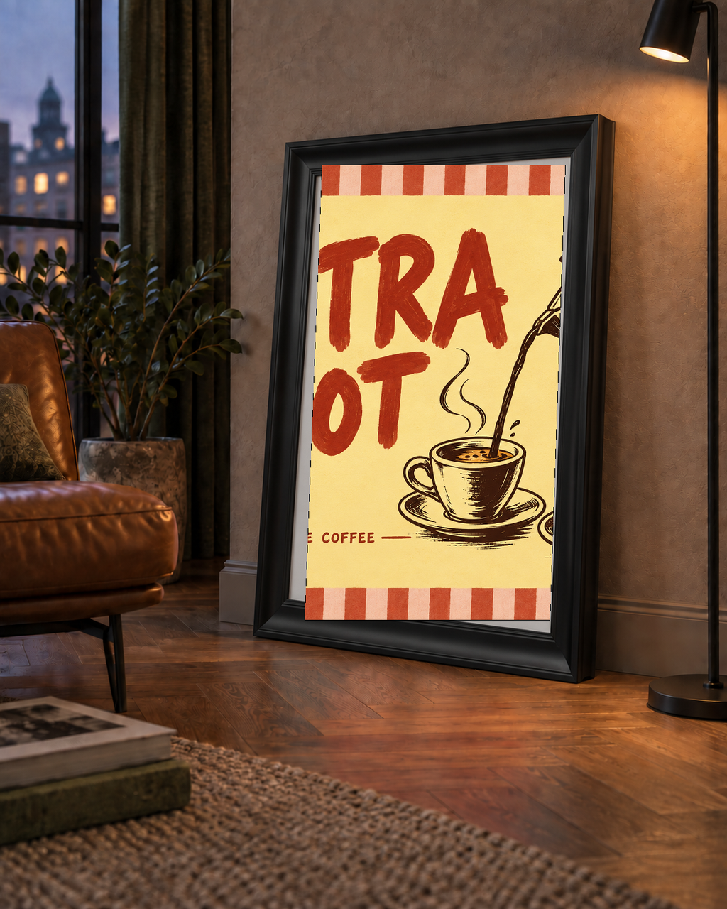Retro Moka Pot ve Kahve Çizimli Poster – EXTRA SHOT