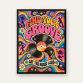 Retro Müzik ve Dans Temalı Psychedelic Poster Baskı — Dikey baskı, düz siyah çerçeveli duvar posteri