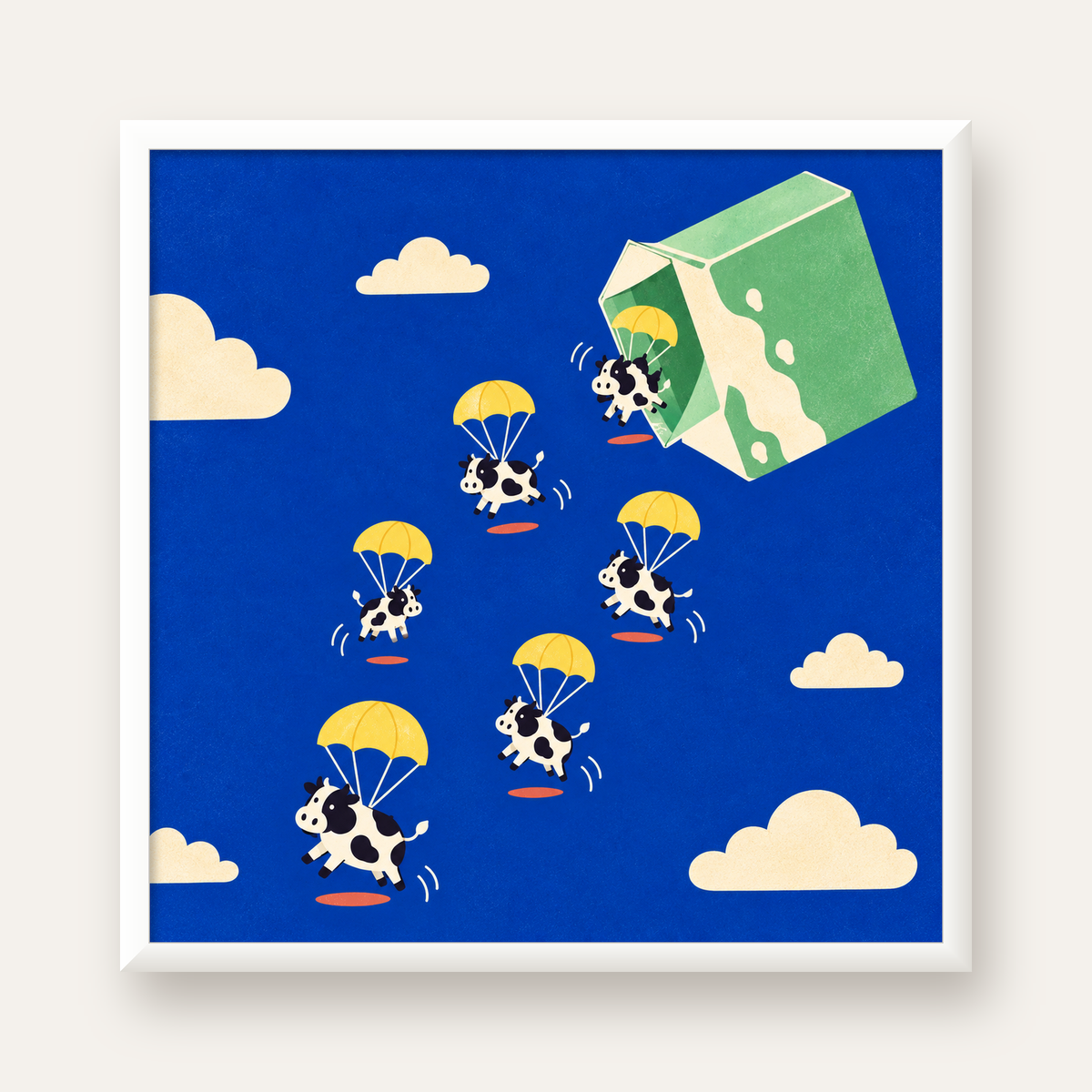 Flying Cows Eğlenceli İnek Posteri — beyaz çerçeveli kare poster