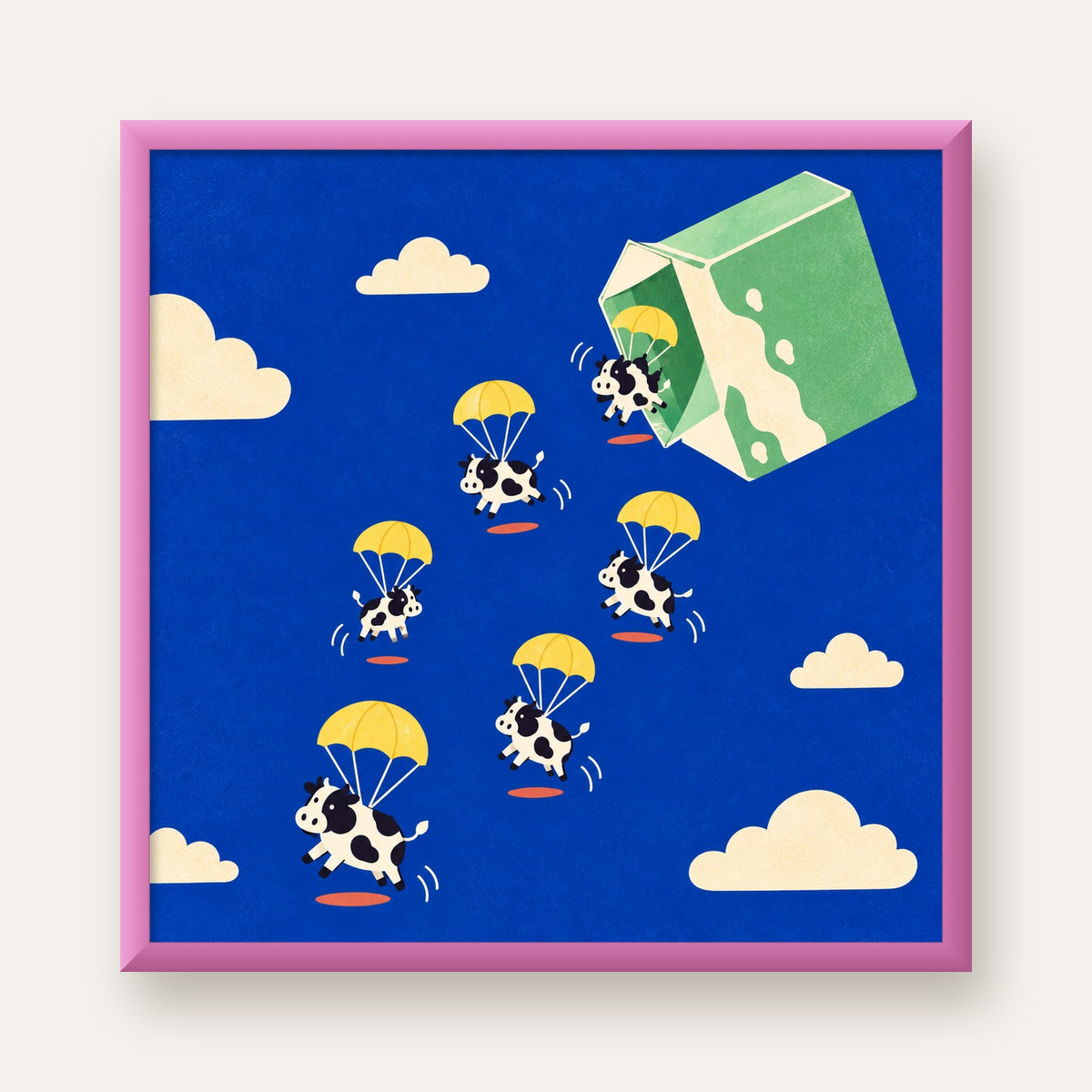 Flying Cows Eğlenceli İnek Posteri — pembe çerçeveli