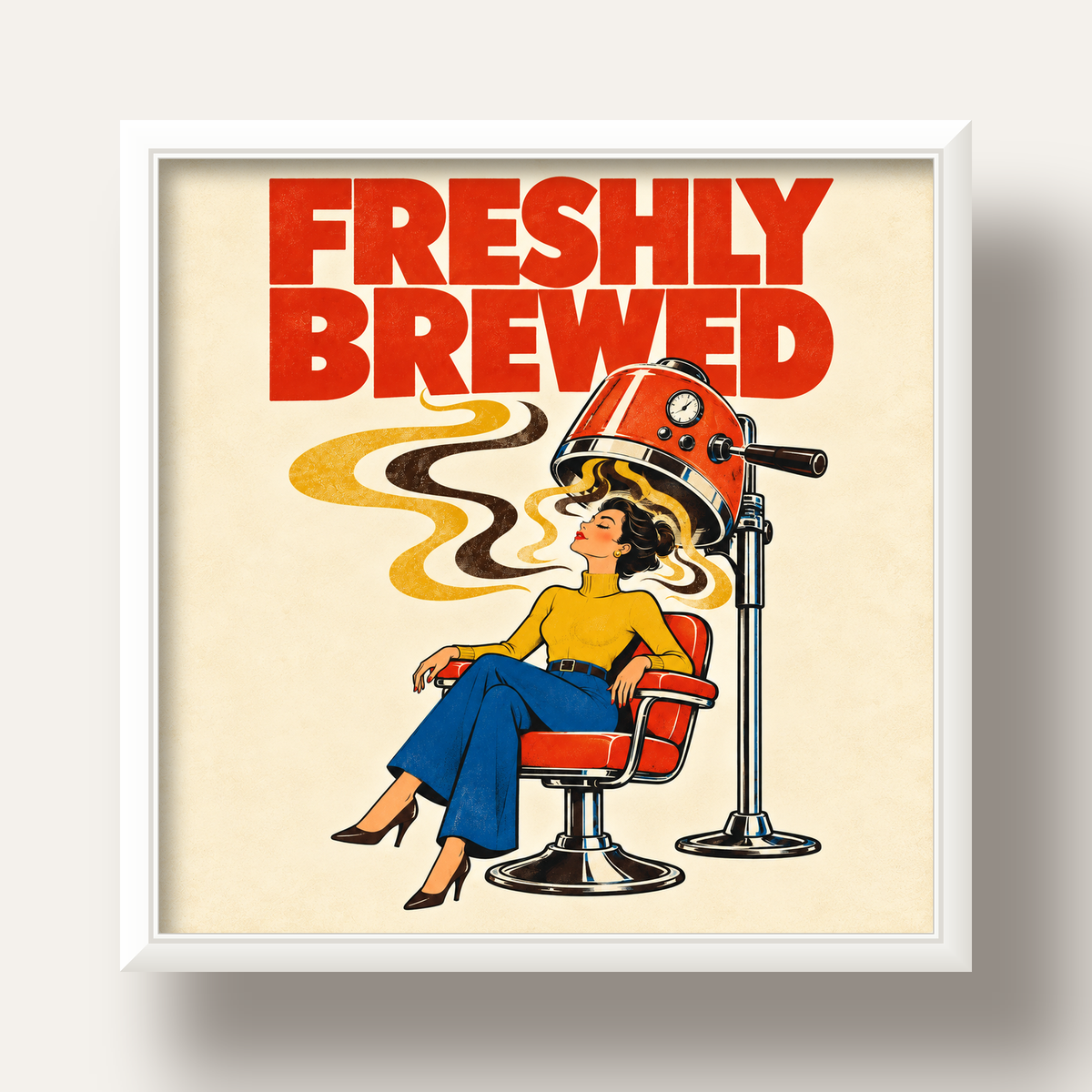 Freshly Brewed Retro Kahve Tipografi Poster — beyaz derin çerçeveli