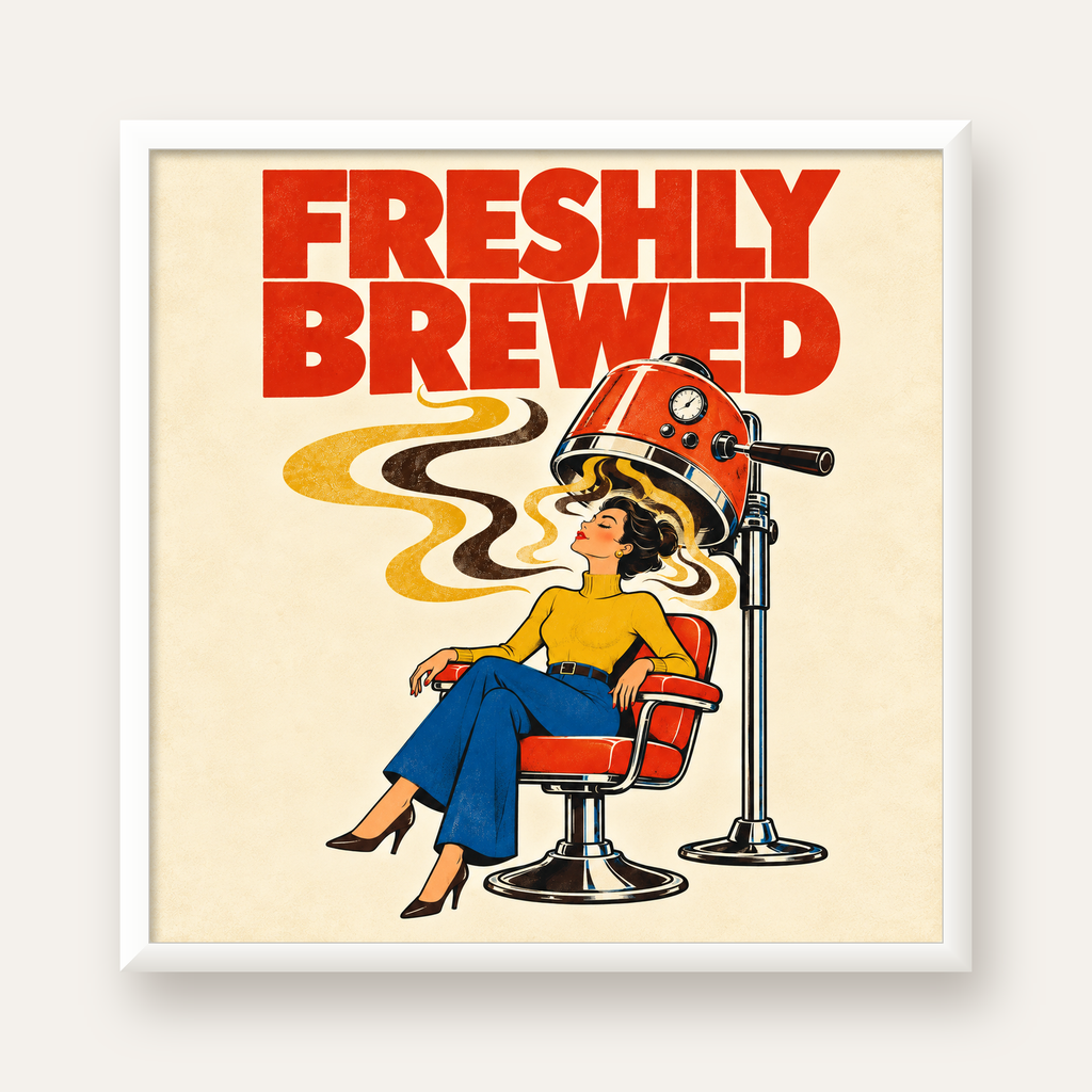 Freshly Brewed Retro Kahve Tipografi Poster — beyaz çerçeveli kare poster