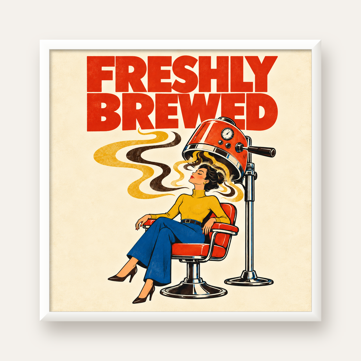 Freshly Brewed Retro Kahve Tipografi Poster — beyaz çerçeveli kare poster