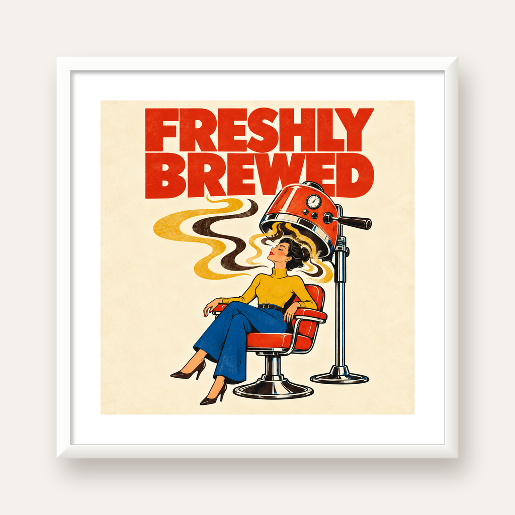 Freshly Brewed Retro Kahve Tipografi Poster — beyaz çerçeveli kare poster