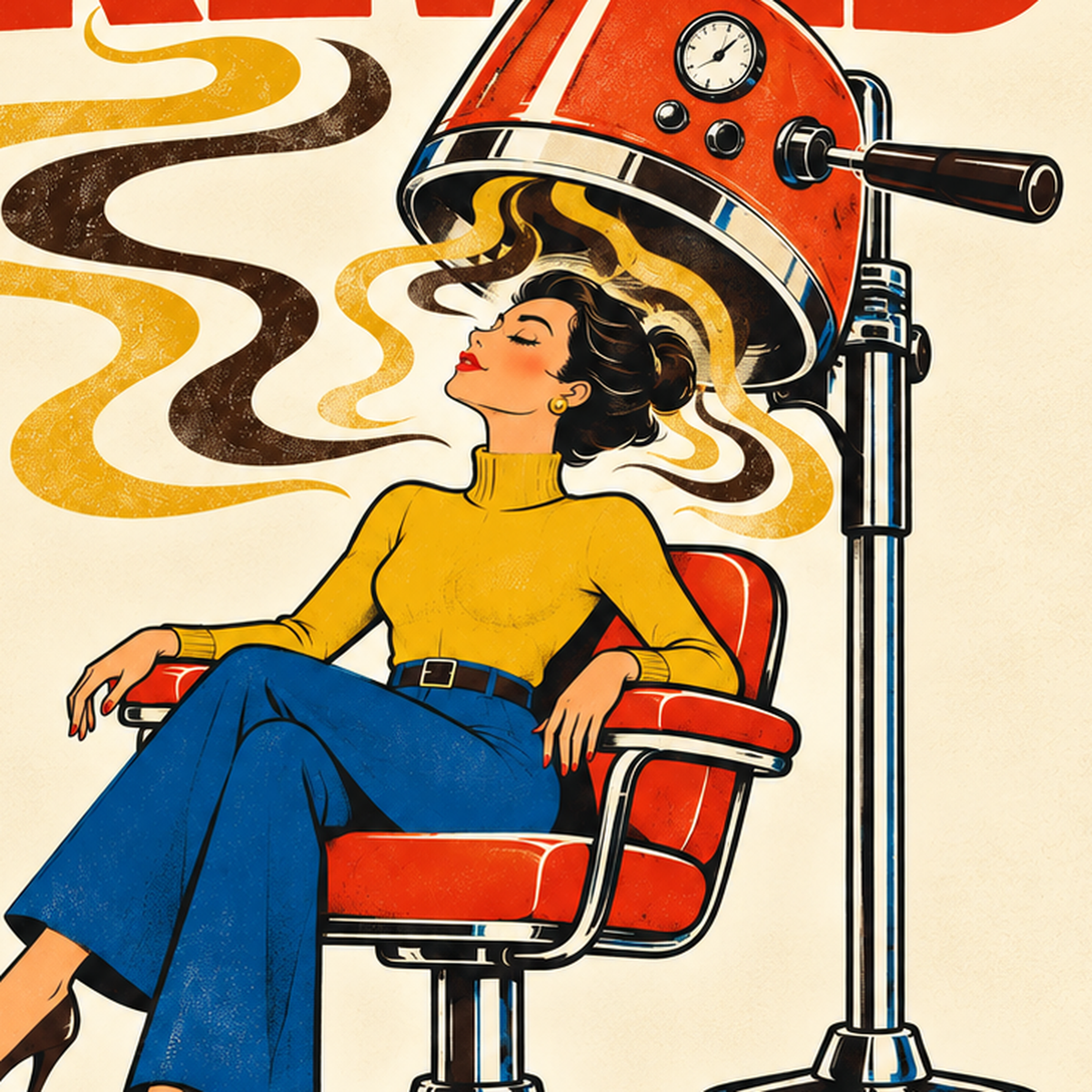Retro Berber Koltuğu ve Kahve Temalı Poster – Freshly Brewed — baskının yakın çekimi, kâğıt dokusu ve renk detayı