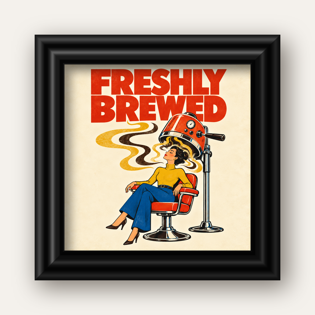 Freshly Brewed Retro Kahve Tipografi Poster — siyah galeri çerçeveli