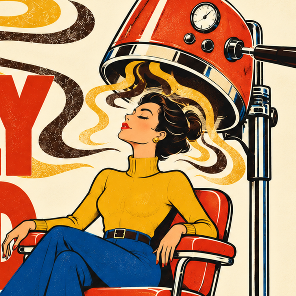 Retro Berber Koltuğu ve Kahve Temalı Poster – Freshly Brewed — baskının yakın çekimi, kâğıt dokusu ve renk detayı