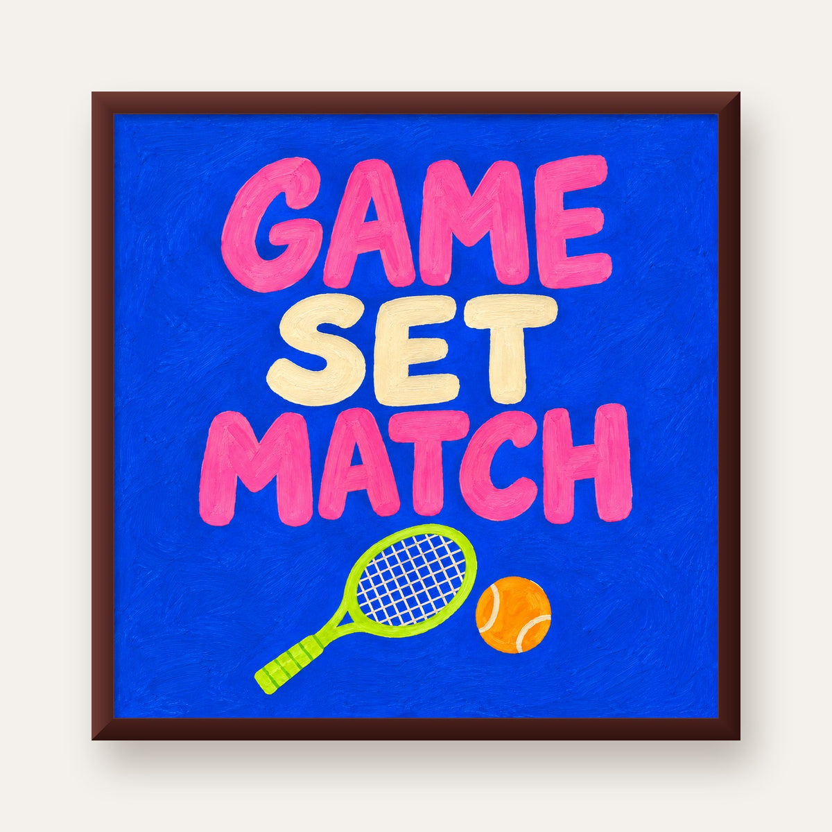 GAME SET MATCH Tipografi Tenis Temalı Canlı Poster — ceviz çerçeveli