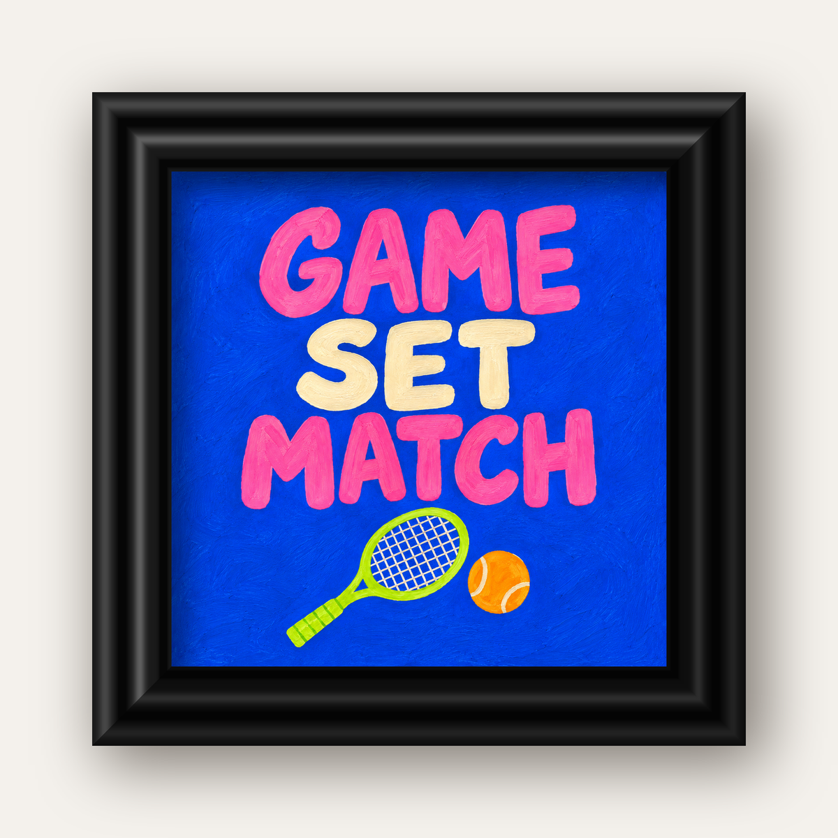 GAME SET MATCH Tipografi Tenis Temalı Canlı Poster — siyah galeri çerçeveli