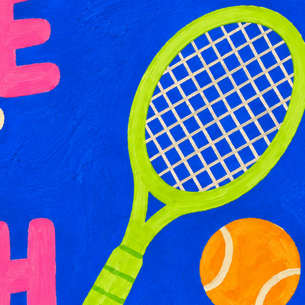 GAME SET MATCH Tipografi Tenis Temalı Canlı Poster — baskının yakın çekimi, kâğıt dokusu ve renk detayı