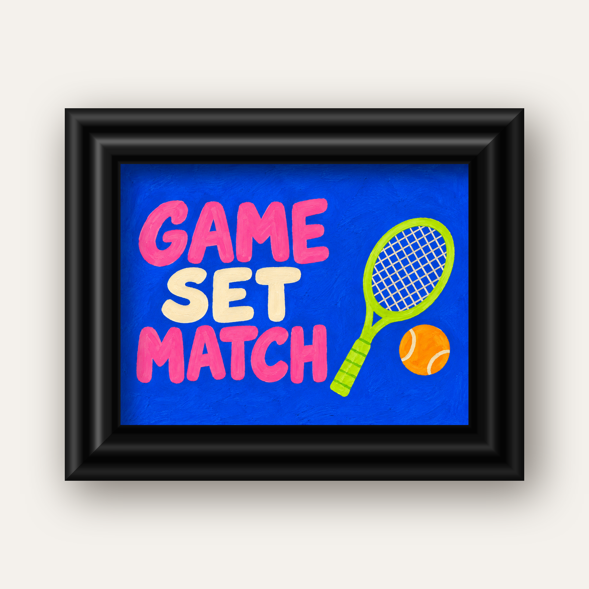GAME SET MATCH Tipografi Tenis Temalı Canlı Poster — siyah galeri çerçeveli