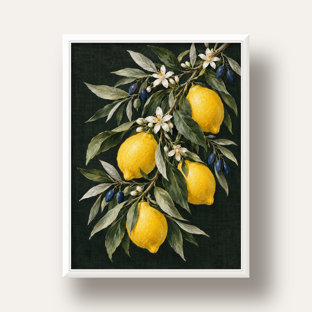 Gece Limon Bahçesi Akdeniz Botanik Poster — beyaz derin çerçeveli