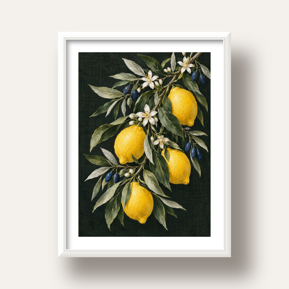 Gece Limon Bahçesi Akdeniz Botanik Poster — beyaz derin çerçeveli paspartulu