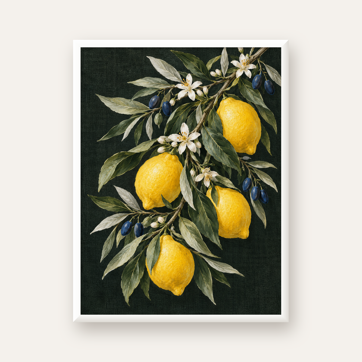 Gece Limon Bahçesi Akdeniz Botanik Poster — beyaz çerçeveli dikey poster
