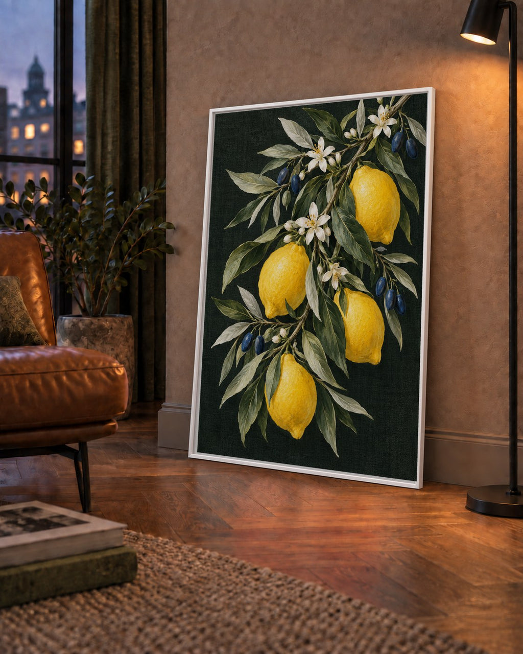 Gece Limon Bahçesi Akdeniz Botanik Poster — çerçeveli hâliyle bir ev duvarında