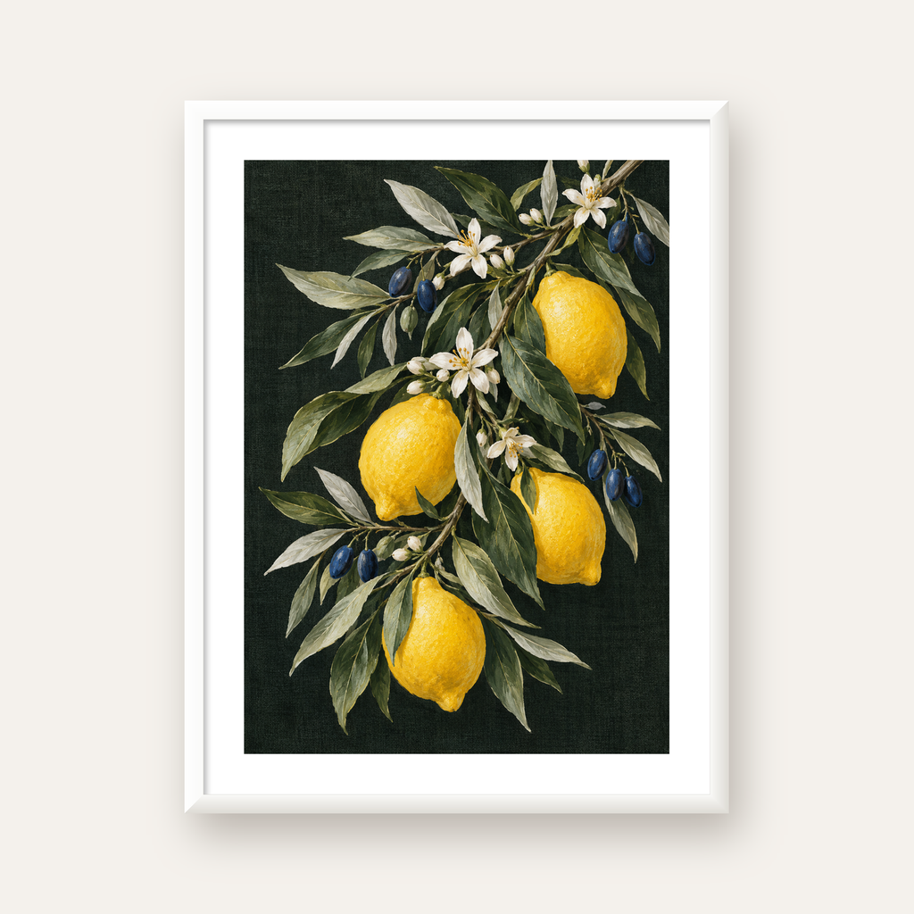 Gece Limon Bahçesi Akdeniz Botanik Poster — beyaz çerçeveli dikey poster
