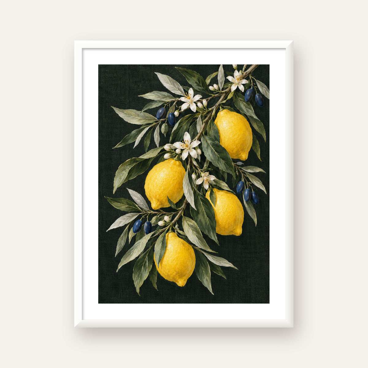 Gece Limon Bahçesi Akdeniz Botanik Poster — beyaz çerçeveli dikey poster