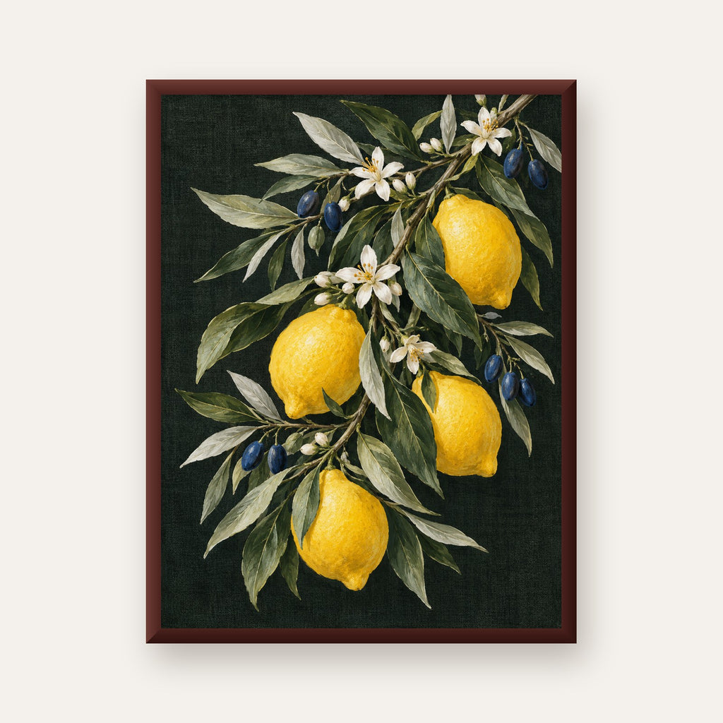 Gece Limon Bahçesi Akdeniz Botanik Poster — ceviz çerçeveli